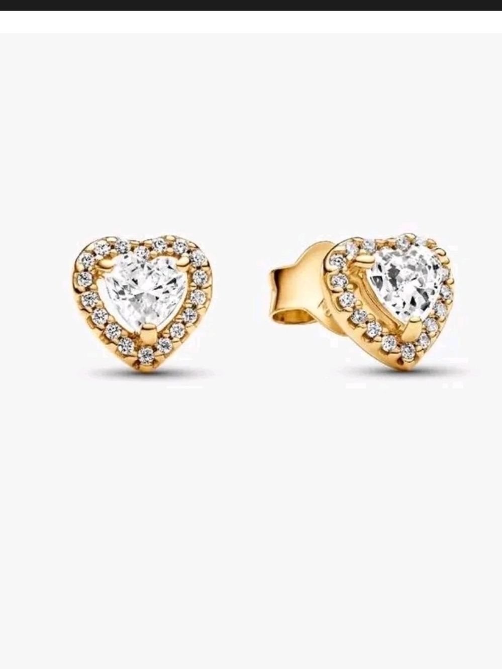 Pandora Ale Gold Tone Heart Halo Stud Earrings with Clear Stones Box And Bag